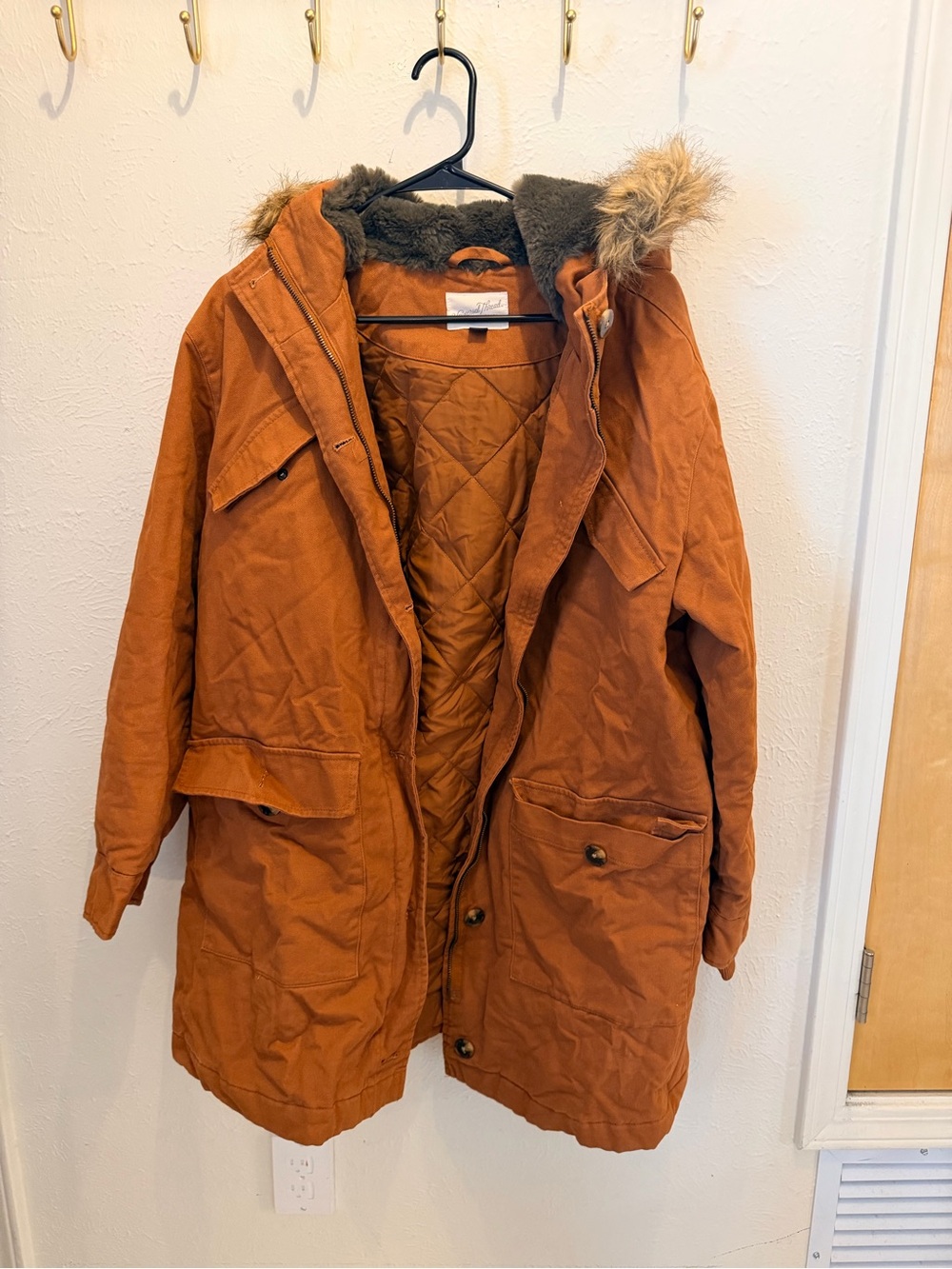 Universal Thread Rust Orange Quilted Insulated Parka with Faux Fur Hood